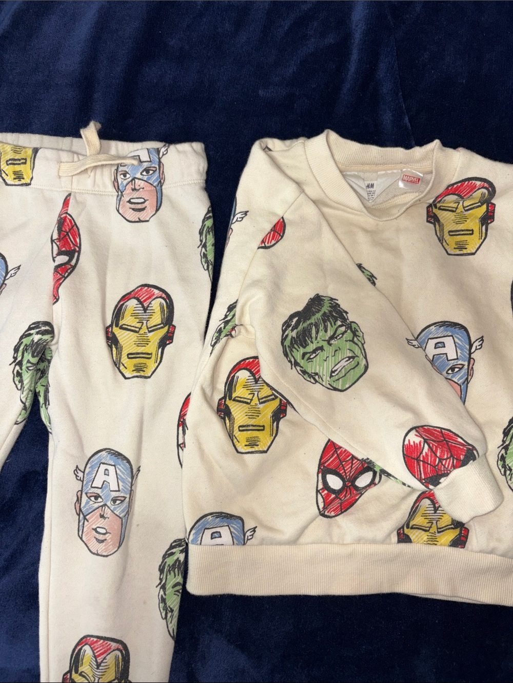 H&MMarvel Character Print Sweatshirt & Joggers Set - Cream with Multicolor Faces